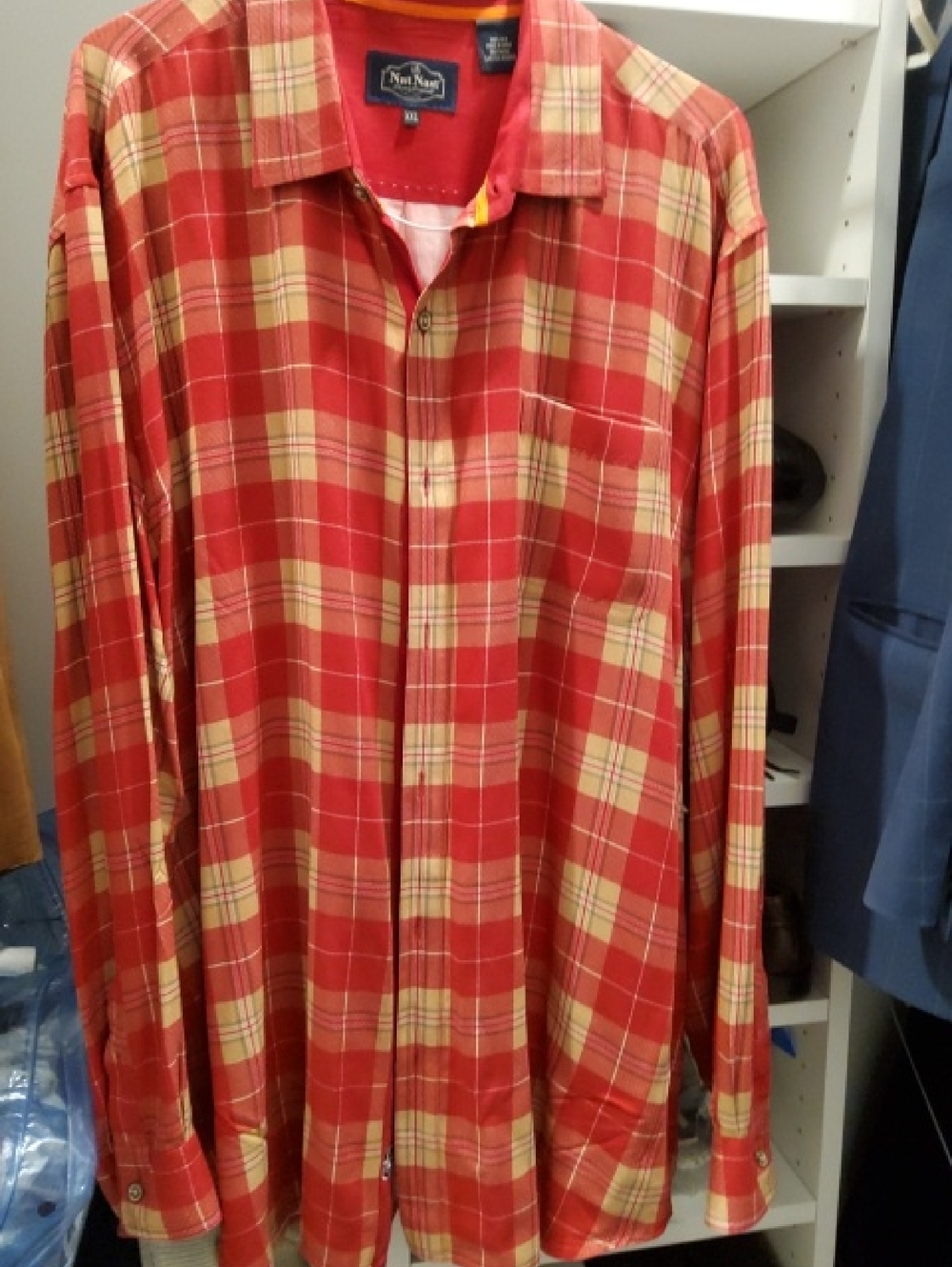 Nat Nast Red 100% Silk Shirt with Yellow Trim